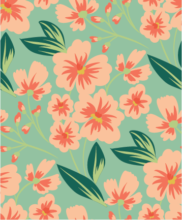 Mint and Coral Floral Woven Sateen