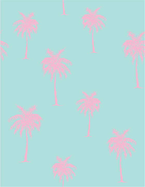 Pink Palms on Blue Swim