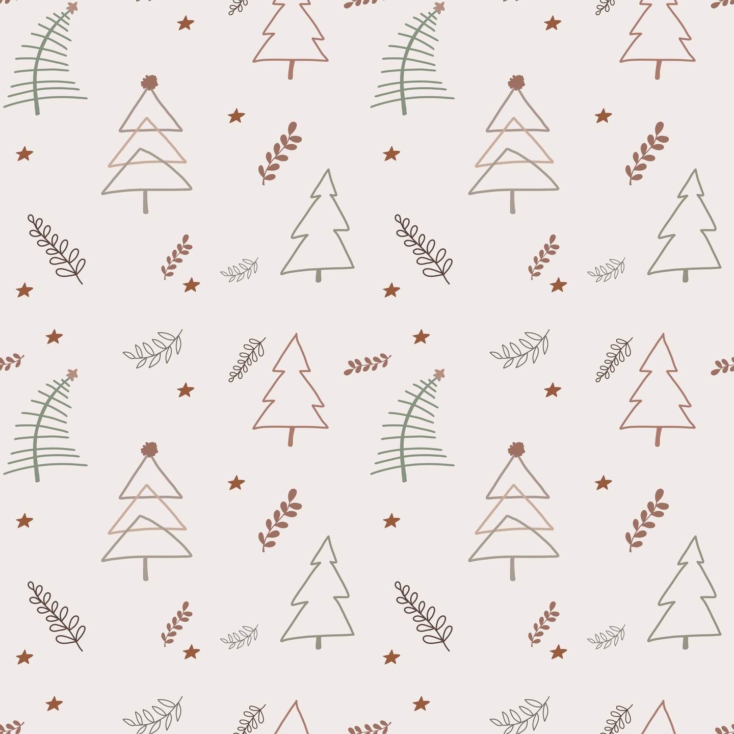 Boho Christmas Sketch Trees on Cream BS