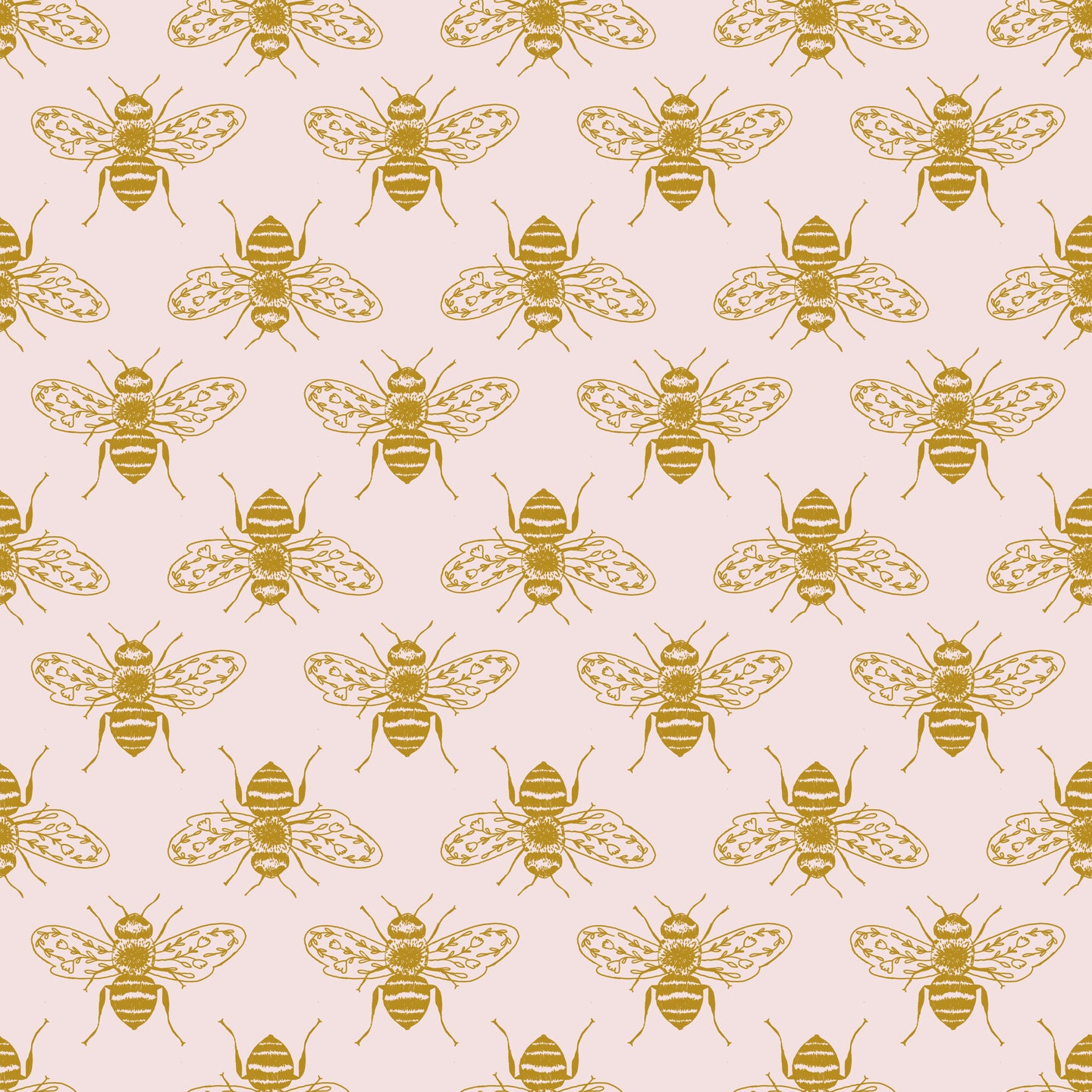 Gold Bees on Pink Woven Sateen