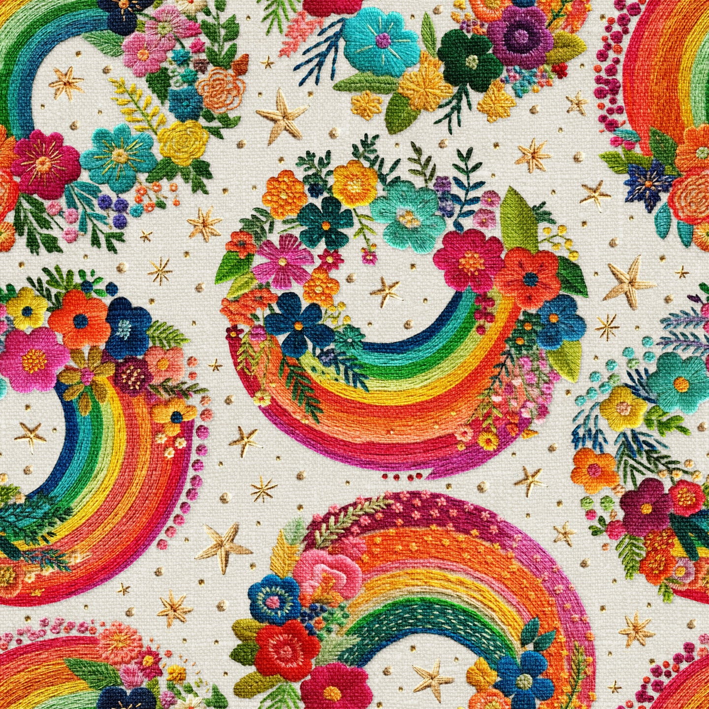 Rainbow Floral Faux Embroidery CS