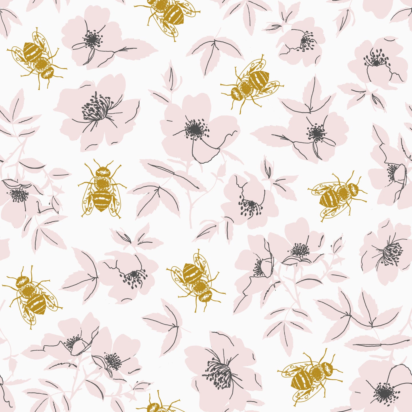 Pink Bee Floral Woven Sateen