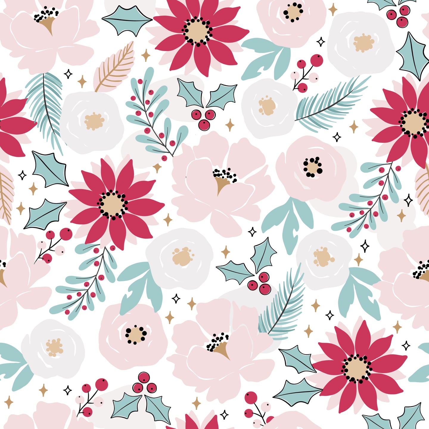 Sweet Christmas Floral Woven Sateen