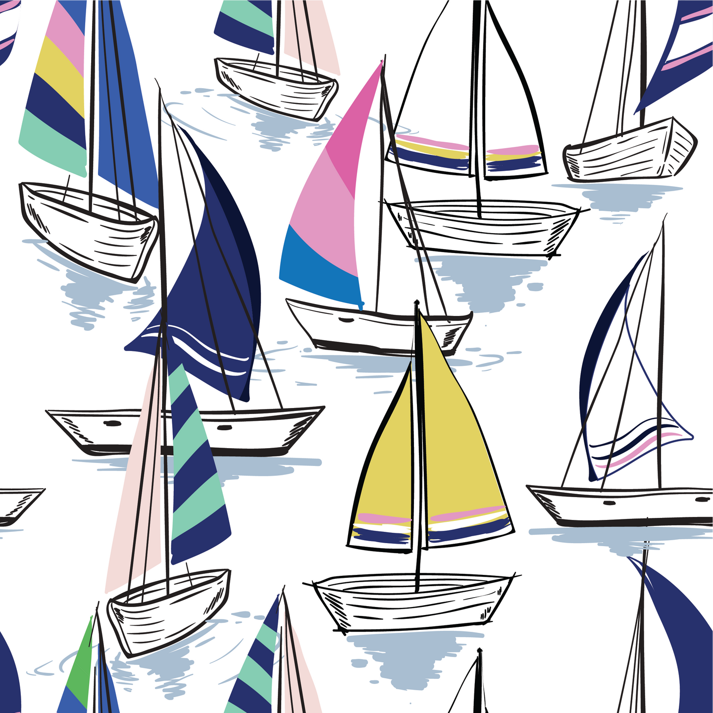 Colorful Sailboats Swim